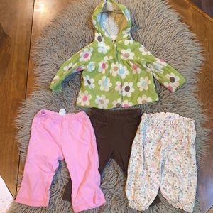 4 for $20🎉 6 Month bundle featuring fleece button down hoodie and 3 pants